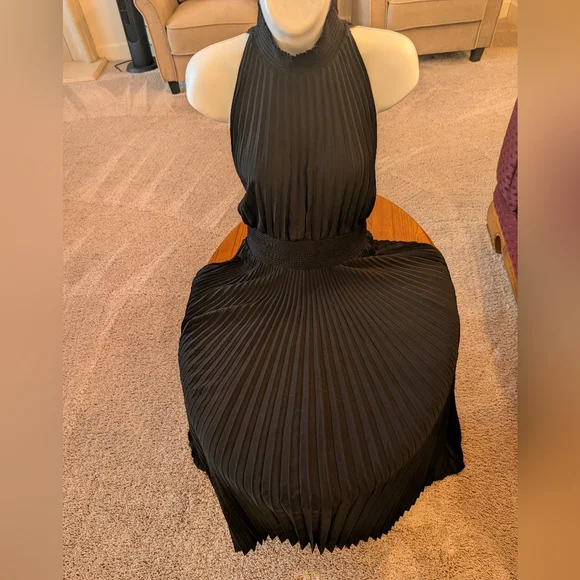 A.L.C. Black Pleated Halter Dress, Size 8 - Picture 1 of 13